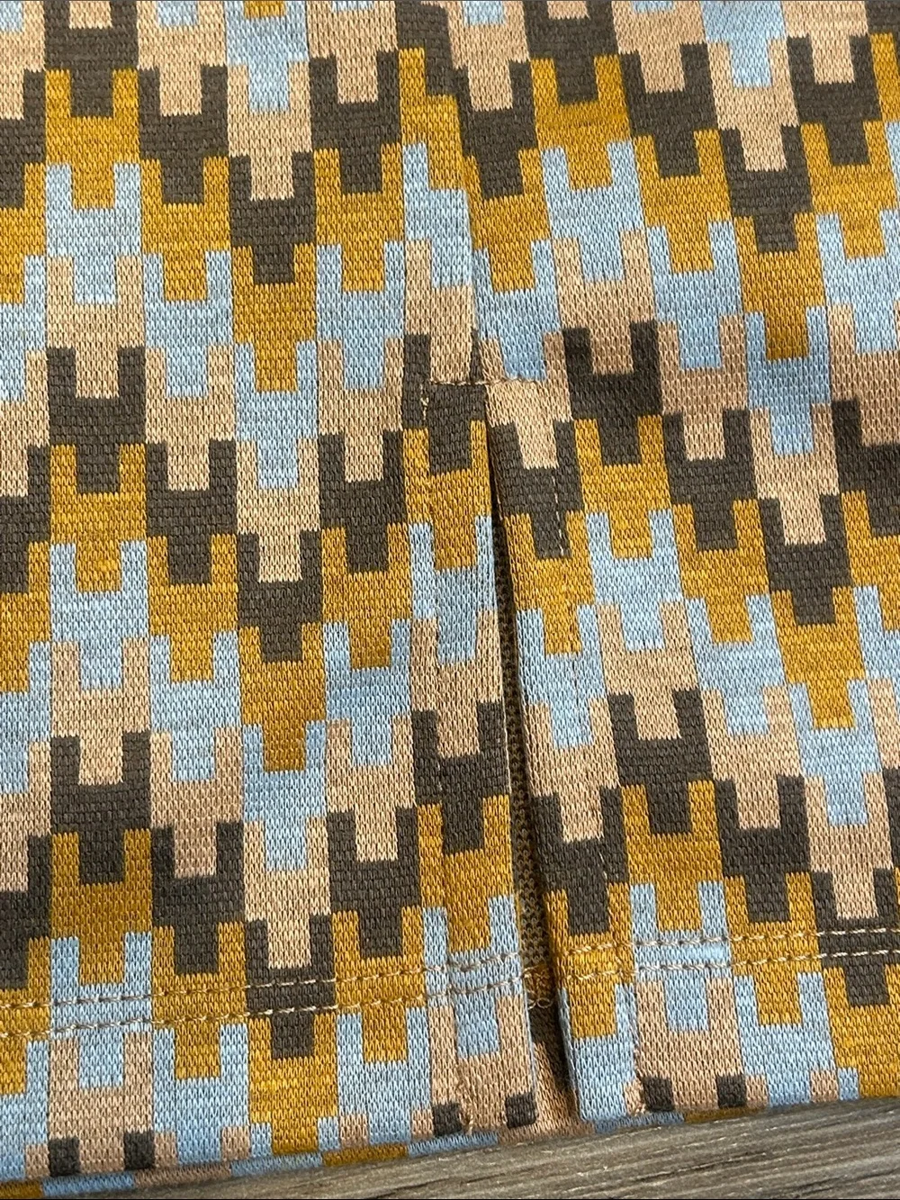Belle Du Jour Yellow Brown Geometric Knit Mini Skirt